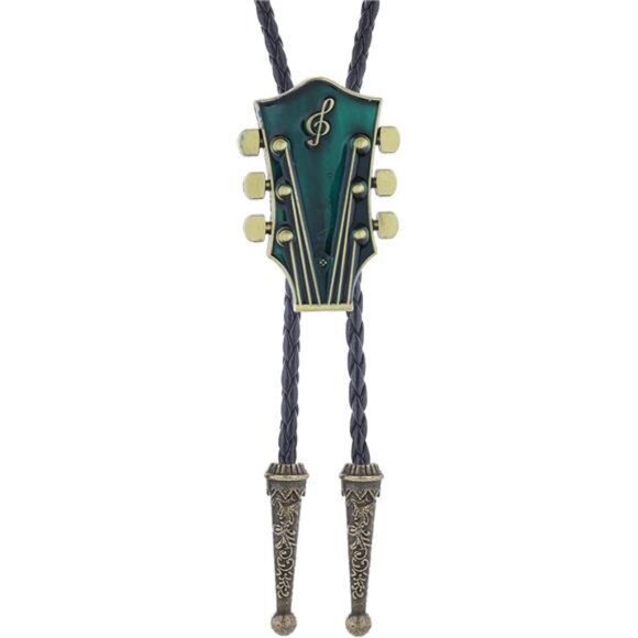 Guitar Bolo Tie Western Bolo Tie Dark Green - Picture 1 of 5